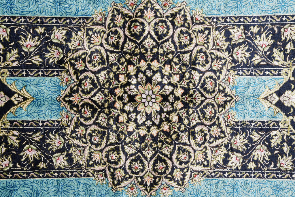 4x6 Silk Rug Torqouise And Black #PIX-55221