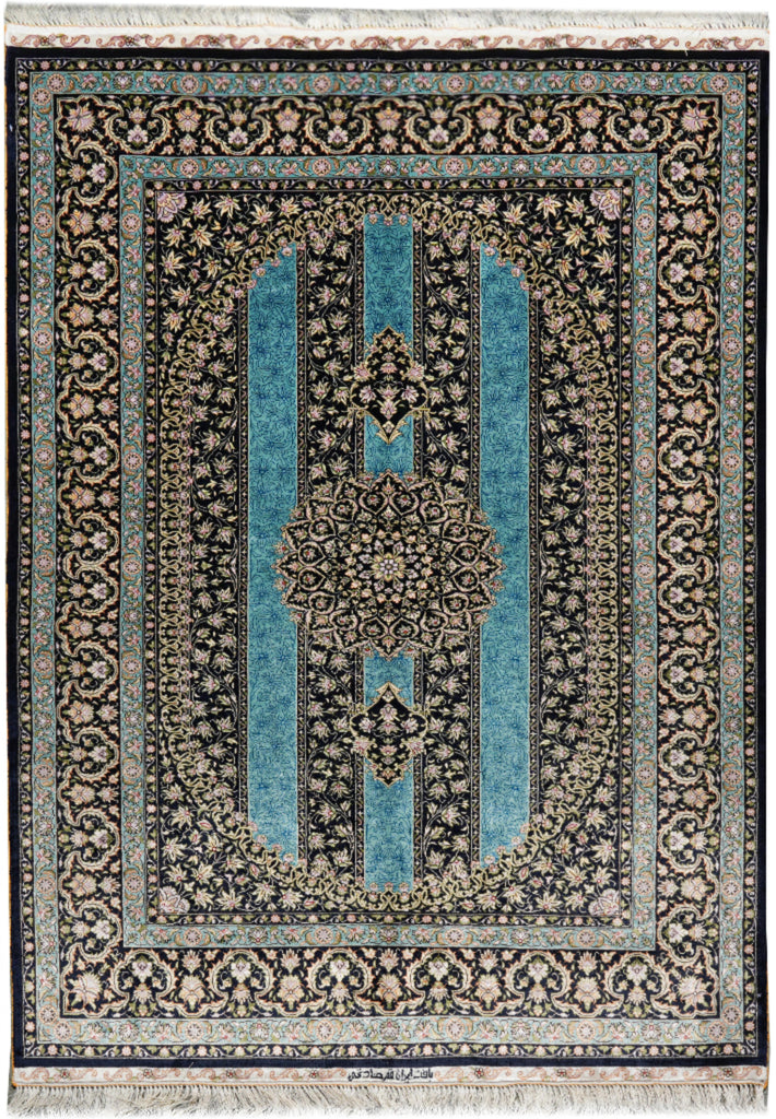 4x6 Silk Rug Torqouise And Black #PIX-55221