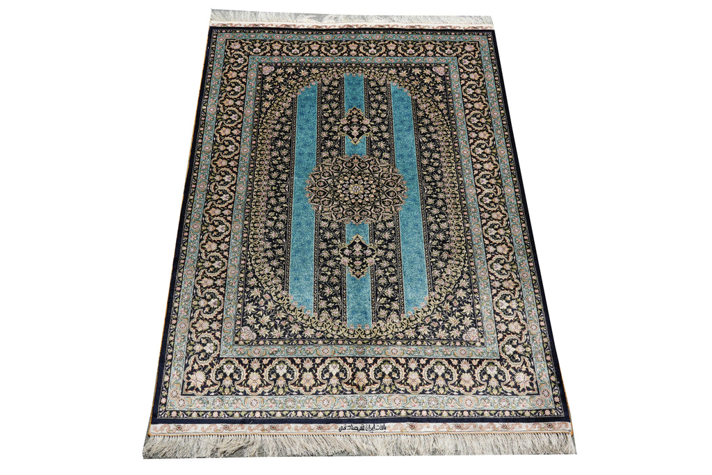 4x6 Silk Rug Torqouise And Black #PIX-55221