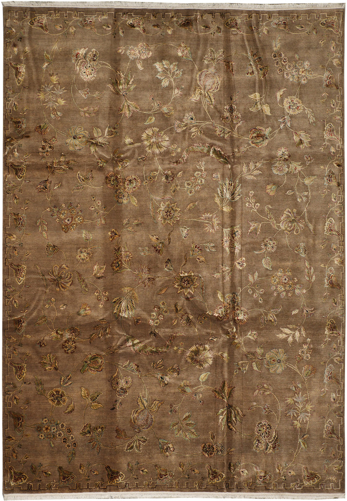 8.8 x 12 Quality Wool and Silk Transitional Hand-Knotted Rug