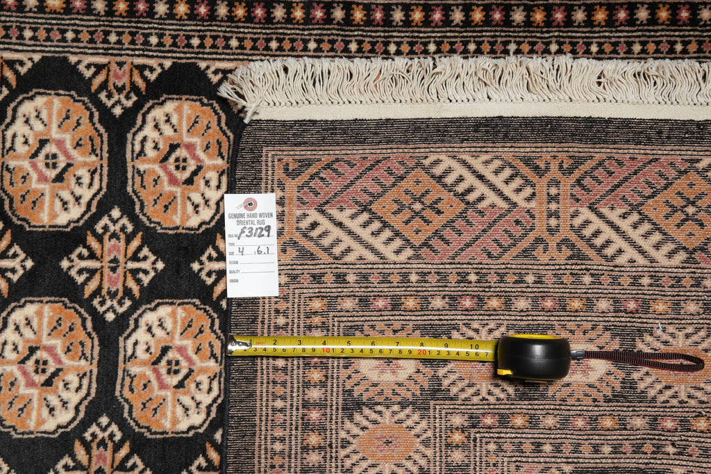 4 x 6 Black Bokhara Rug Imported Pakistan Hand-Knotted #F-3129