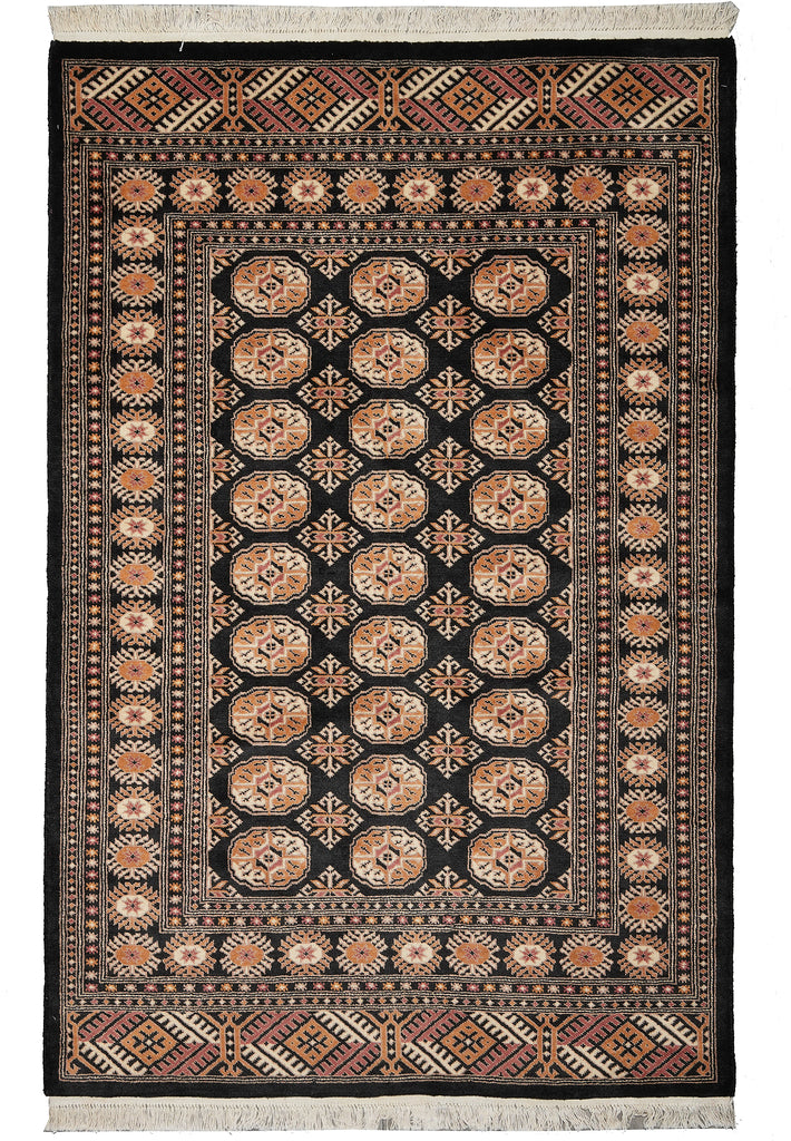 4 x 6 Black Bokhara Rug Imported Pakistan Hand-Knotted #F-3129