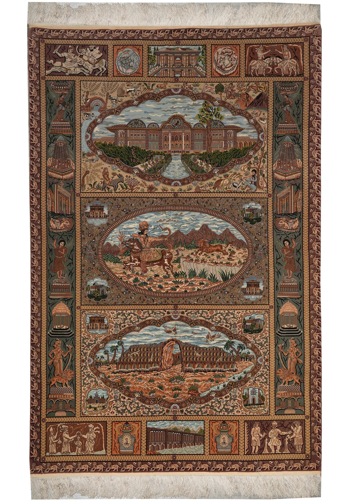 7 x 10.4 Authentic Persian Tabriz Rug Pictorial Iran Fine 400 Kpsi