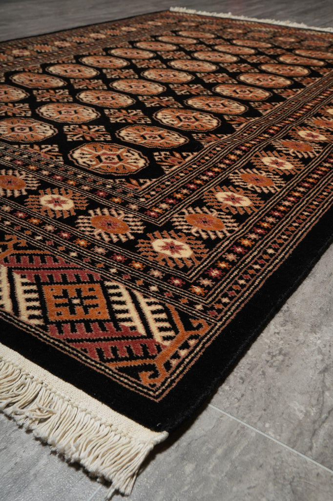 4 x 6 Black Bokhara Rug Imported Pakistan Hand-Knotted #F-3129