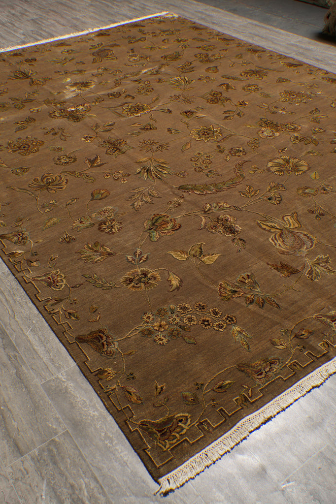 8.8 x 12 Quality Wool and Silk Transitional Hand-Knotted Rug #F-4487