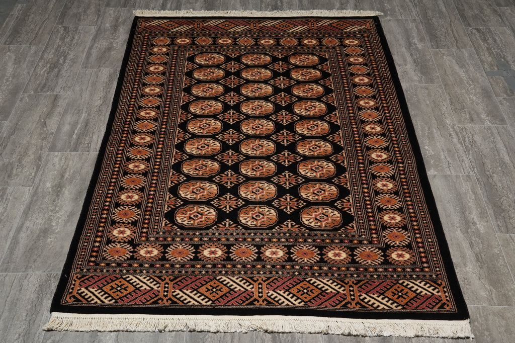 4 x 6 Black Bokhara Rug Imported Pakistan Hand-Knotted #F-3129