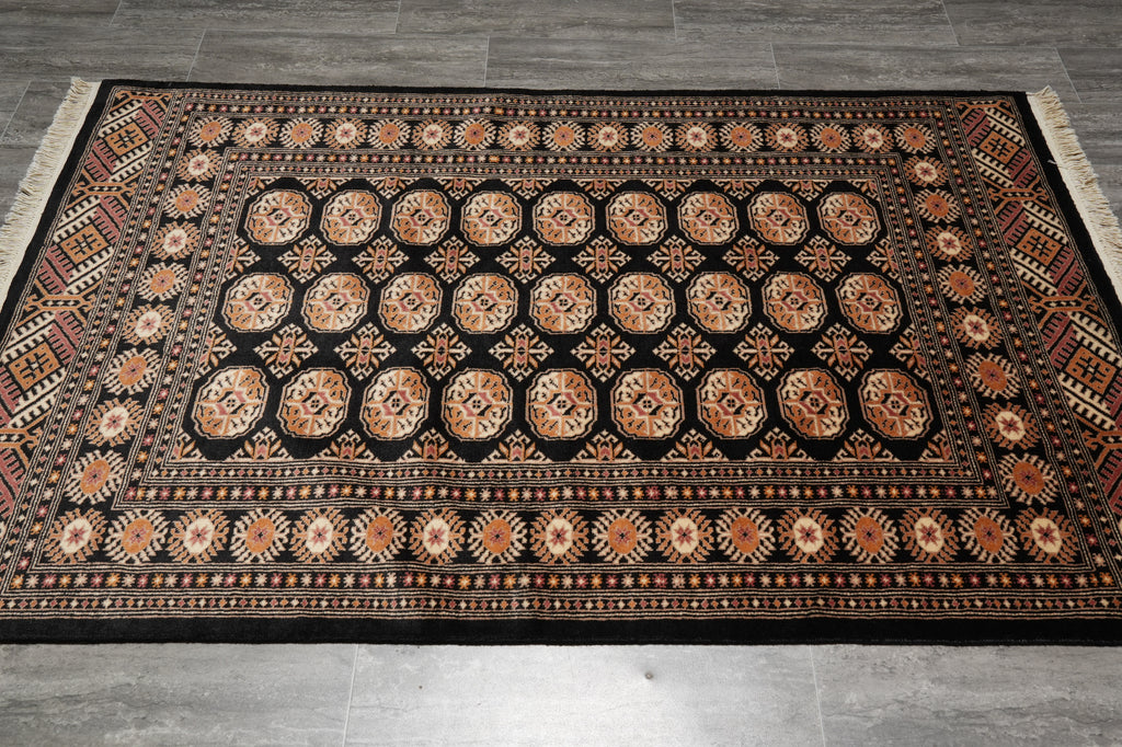 4 x 6 Black Bokhara Rug Imported Pakistan Hand-Knotted #F-3129