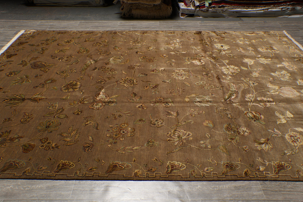 8.8 x 12 Quality Wool and Silk Transitional Hand-Knotted Rug