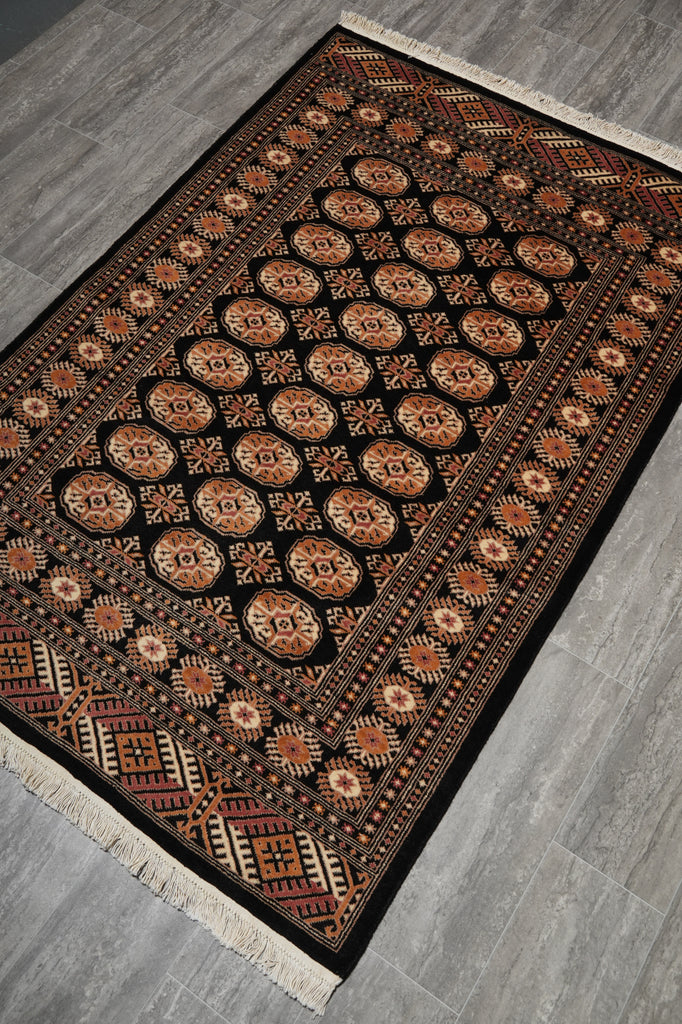 4 x 6 Black Bokhara Rug Imported Pakistan Hand-Knotted #F-3129