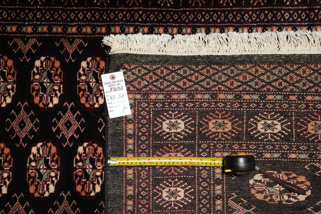 4 x 6 Hand-Knotted Bokhara Rug Black #F-3130