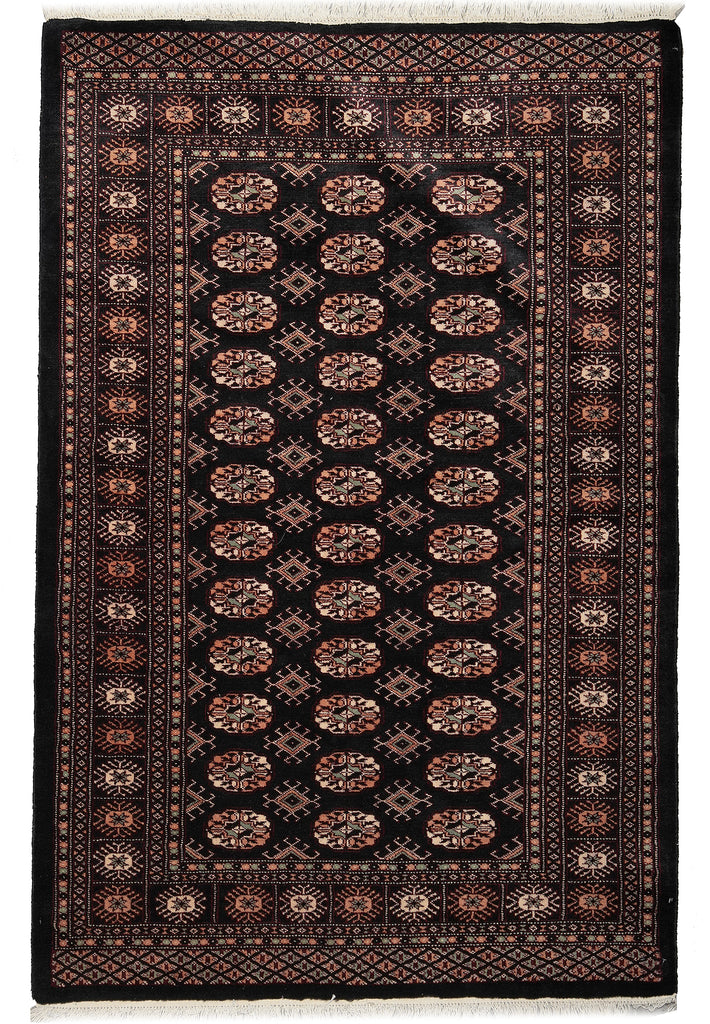 4 x 6 Hand-Knotted Bokhara Rug Black #F-3130