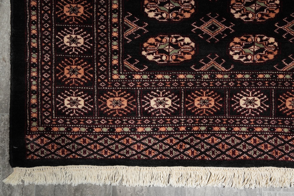4 x 6 Hand-Knotted Bokhara Rug Black #F-3130
