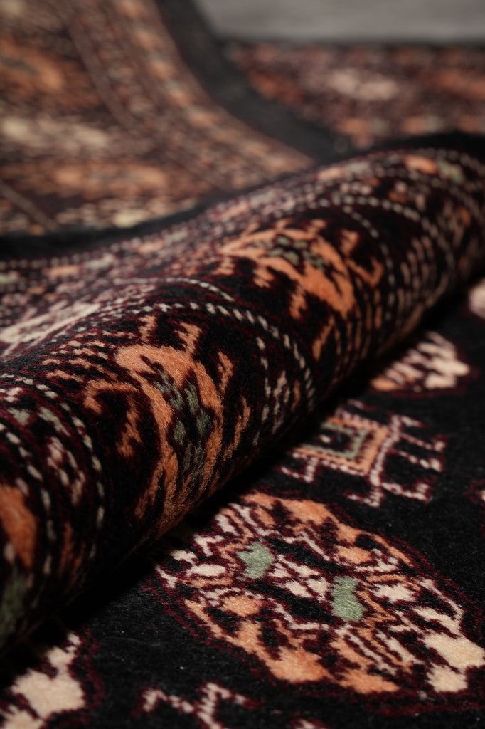 4 x 6 Hand-Knotted Bokhara Rug Black #F-3130