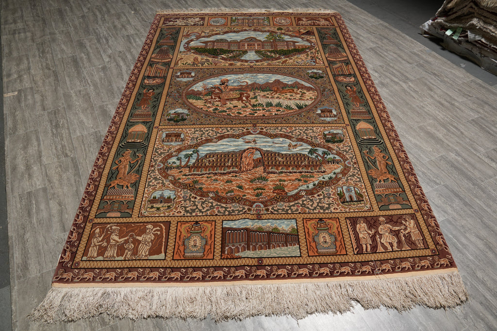 7 x 10.4 Authentic Persian Tabriz Rug Pictorial Iran Fine 400 Kpsi - view 3