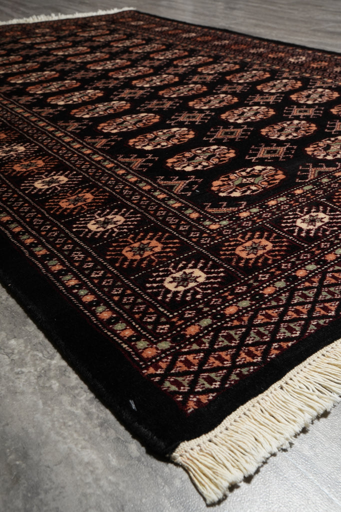 4 x 6 Hand-Knotted Bokhara Rug Black #F-3130