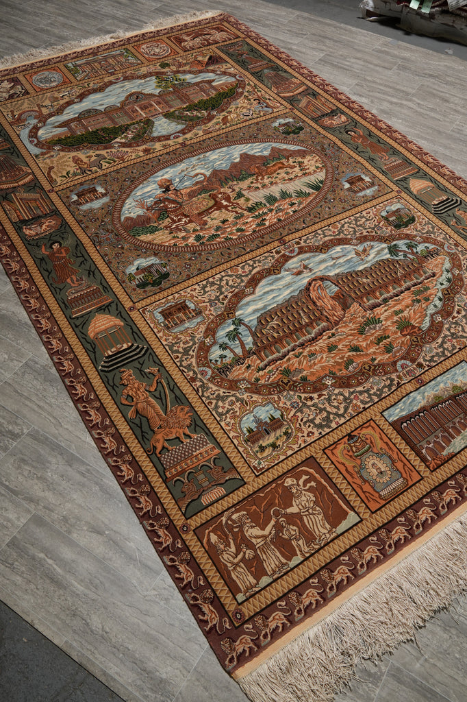 7 x 10.4 Authentic Persian Tabriz Rug Pictorial Iran Fine 400 Kpsi - view 5