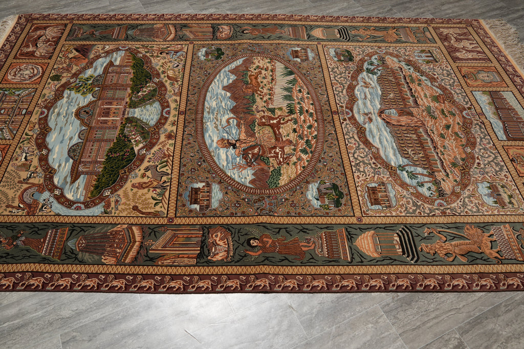 7 x 10.4 Authentic Persian Tabriz Rug Pictorial Iran Fine 400 Kpsi - view 4