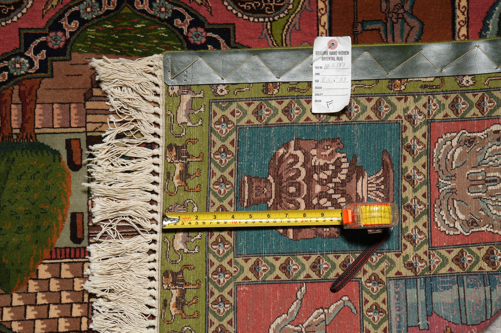 6 x 8.9 Super Fine Pictorial Persian Tabriz Rug Wool and Silk 70 Raj - view 15