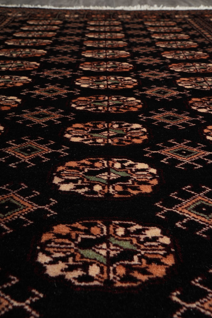 4 x 6 Hand-Knotted Bokhara Rug Black #F-3130