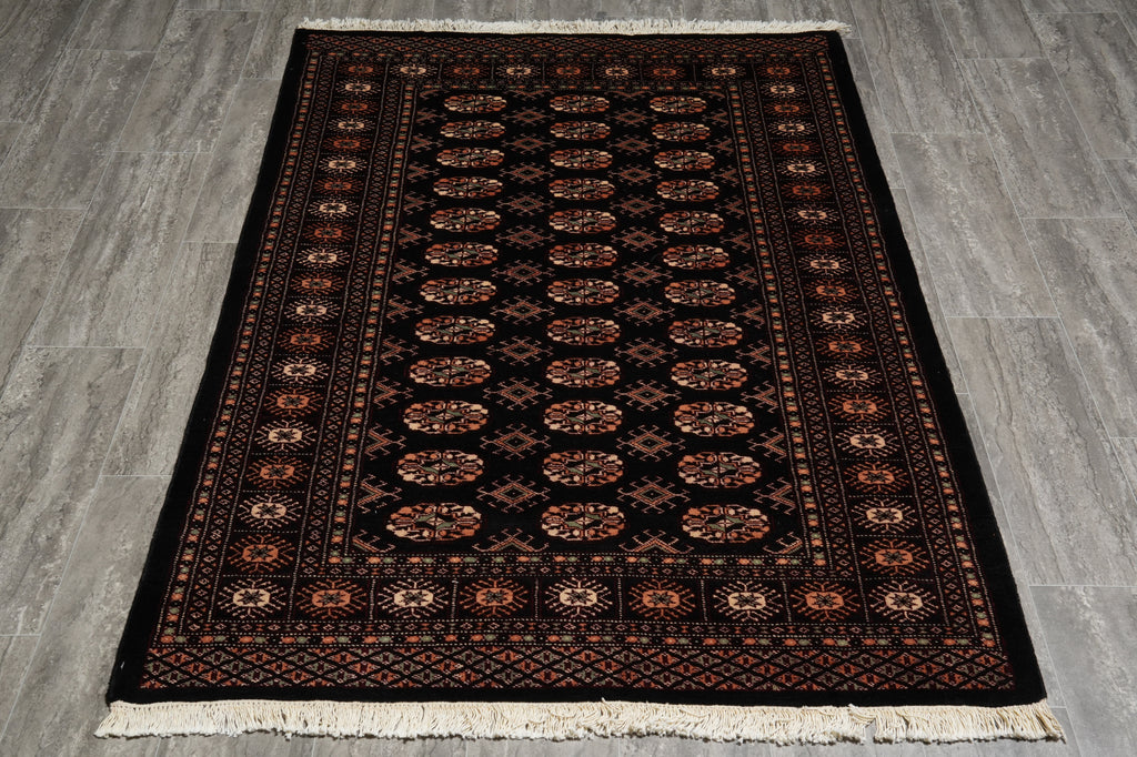 4 x 6 Hand-Knotted Bokhara Rug Black #F-3130