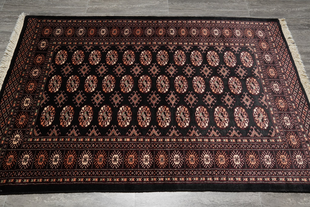 4 x 6 Hand-Knotted Bokhara Rug Black #F-3130