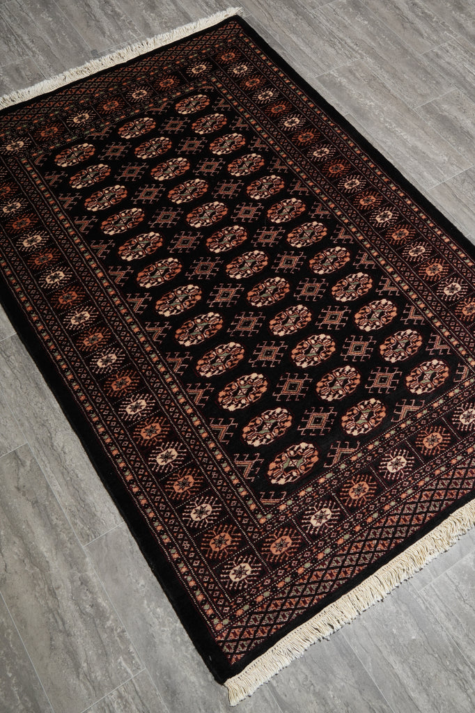 4 x 6 Hand-Knotted Bokhara Rug Black #F-3130