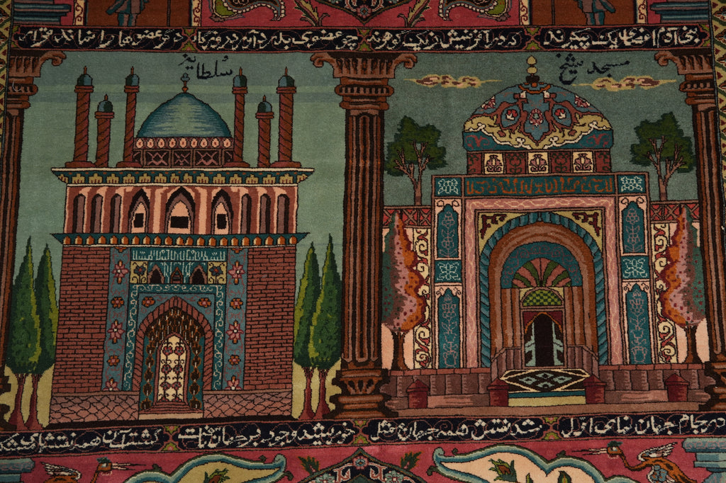 6 x 8.9 Super Fine Pictorial Persian Tabriz Rug Wool and Silk 70 Raj - view 8