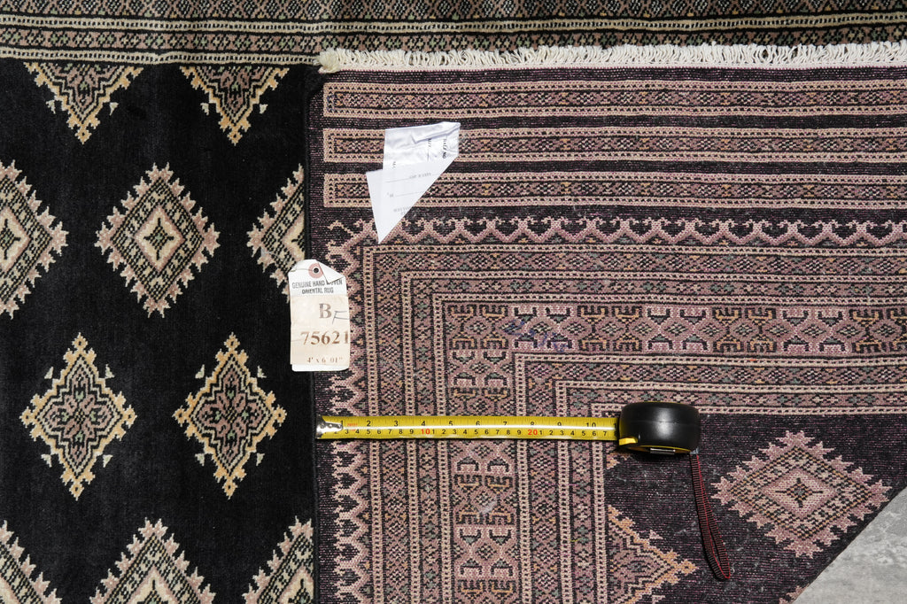 4 x 6 Black Hand-Knotted Imported Bokhara Jaldar Rug Wool Silk Touch #B-75621