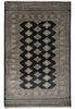 Load image into Gallery viewer, 4 x 6 Black Hand-Knotted Imported Bokhara Jaldar Rug Wool Silk Touch #B-75621