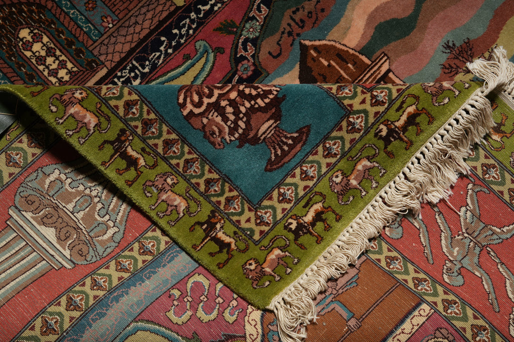 6 x 8.9 Super Fine Pictorial Persian Tabriz Rug Wool and Silk 70 Raj - view 11