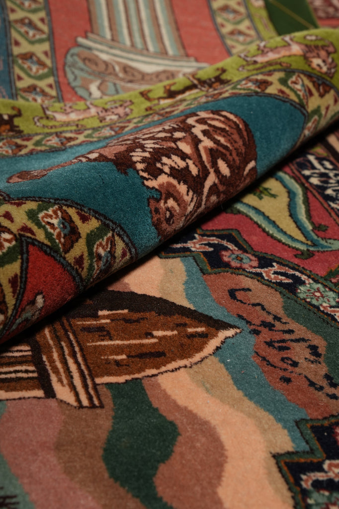 6 x 8.9 Super Fine Pictorial Persian Tabriz Rug Wool and Silk 70 Raj - view 12