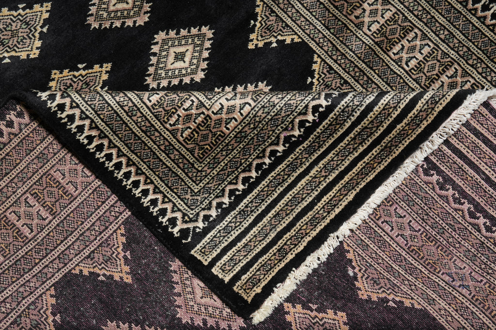 4 x 6 Black Hand-Knotted Imported Bokhara Jaldar Rug Wool Silk Touch #B-75621