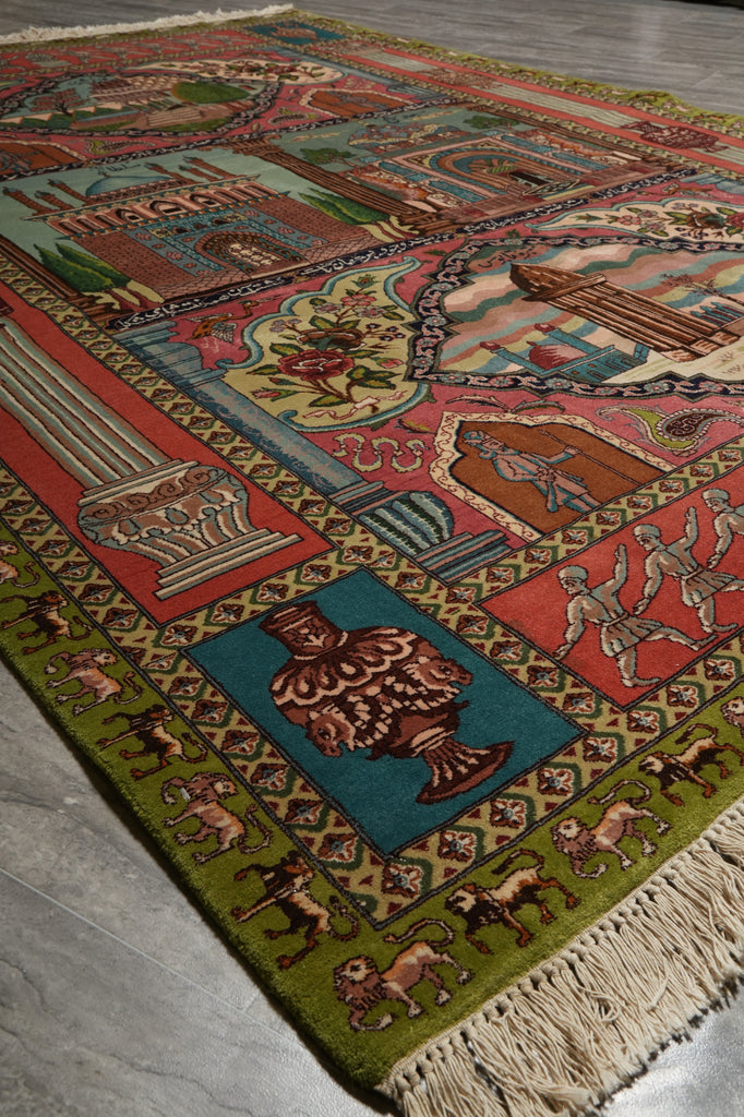 6 x 8.9 Super Fine Pictorial Persian Tabriz Rug Wool and Silk 70 Raj - view 13