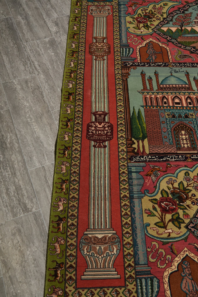 6 x 8.9 Super Fine Pictorial Persian Tabriz Rug Wool and Silk 70 Raj - view 10