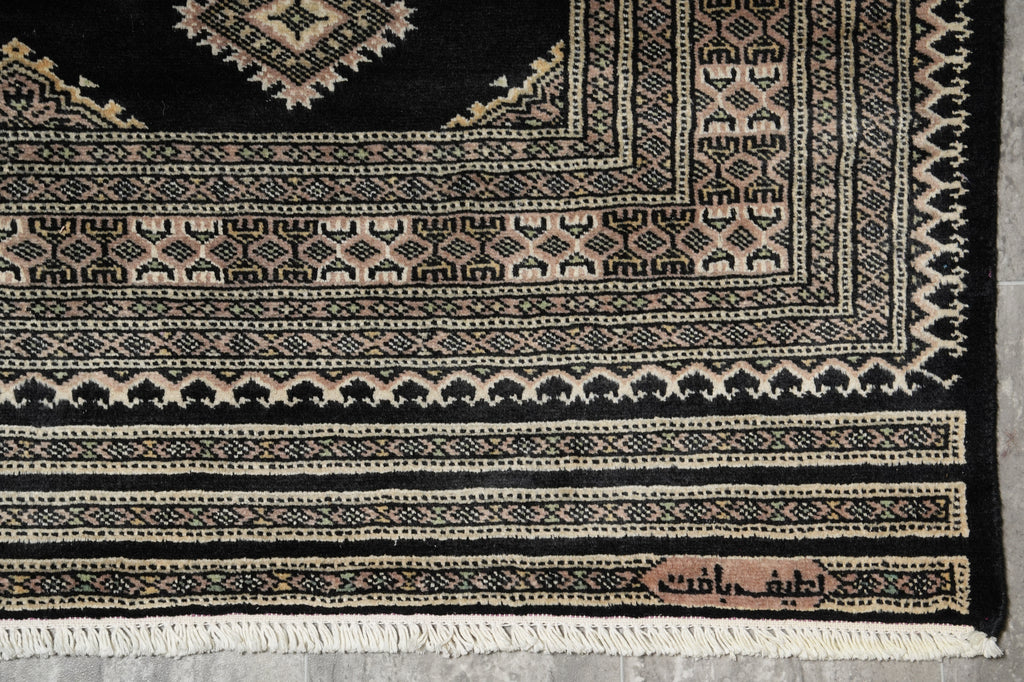 4 x 6 Black Hand-Knotted Imported Bokhara Jaldar Rug Wool Silk Touch #B-75621