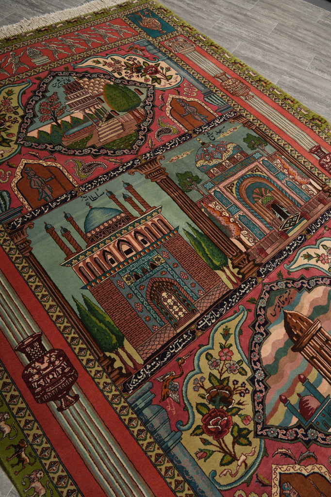 6 x 8.9 Super Fine Pictorial Persian Tabriz Rug Wool and Silk 70 Raj - view 6