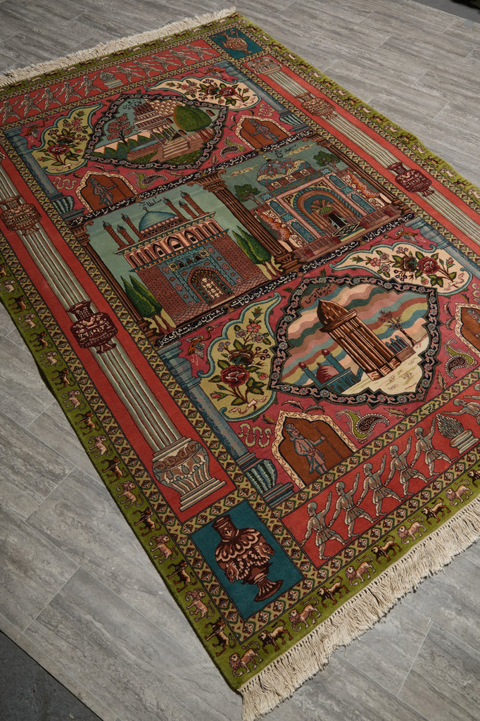 6 x 8.9 Super Fine Pictorial Persian Tabriz Rug Wool and Silk 70 Raj - view 4