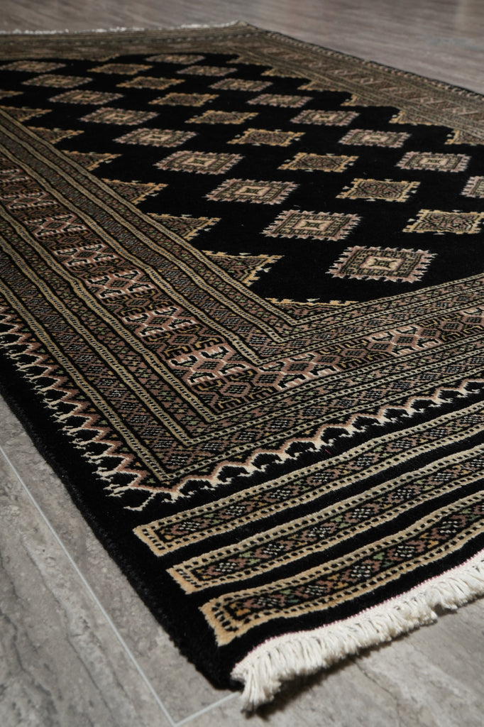 4 x 6 Black Hand-Knotted Imported Bokhara Jaldar Rug Wool Silk Touch #B-75621