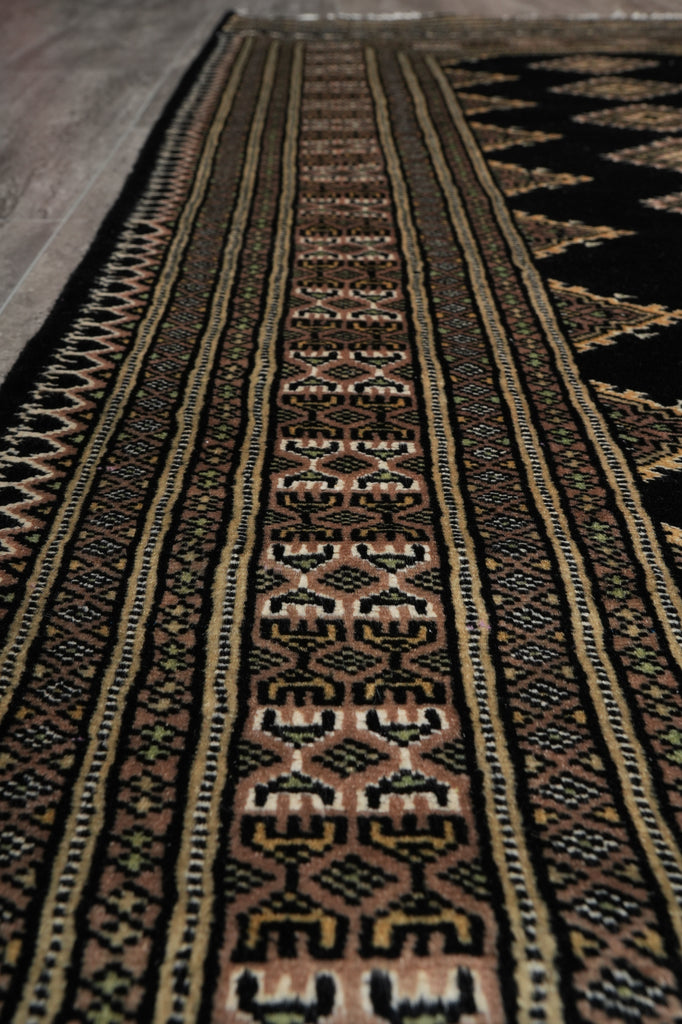 4 x 6 Black Hand-Knotted Imported Bokhara Jaldar Rug Wool Silk Touch #B-75621