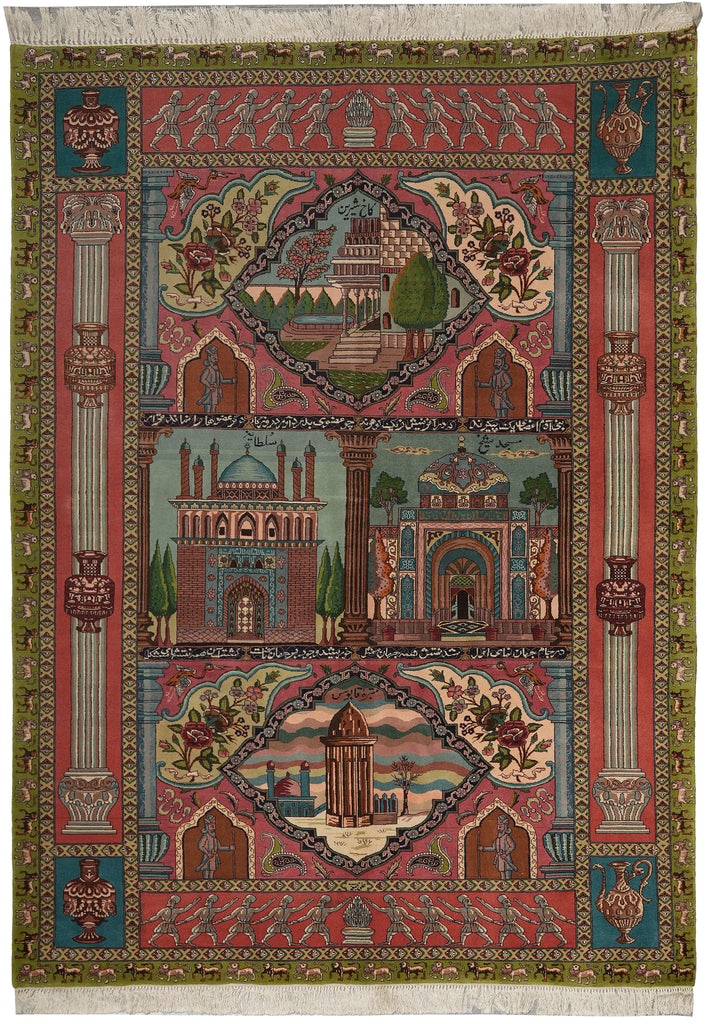 6.6 x 10 High End One of a Kind Authentic Iran Pictorial Persian Rug Wool and Silk 500+ KPSI