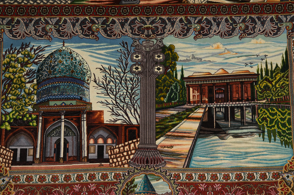 6.6 x 10 High End One of a Kind Authentic Iran Pictorial Persian Rug Wool and Silk 500+ KPSI - view 9