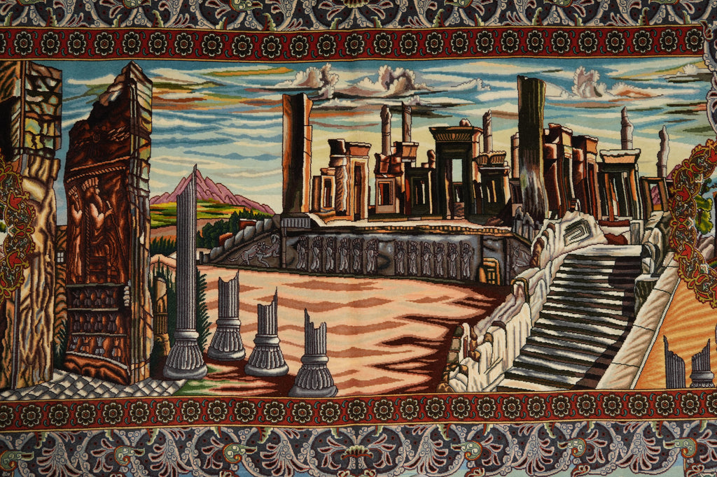 6.6 x 10 High End One of a Kind Authentic Iran Pictorial Persian Rug Wool and Silk 500+ KPSI - view 10