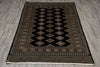 Load image into Gallery viewer, 4 x 6 Black Hand-Knotted Imported Bokhara Jaldar Rug Wool Silk Touch #B-75621