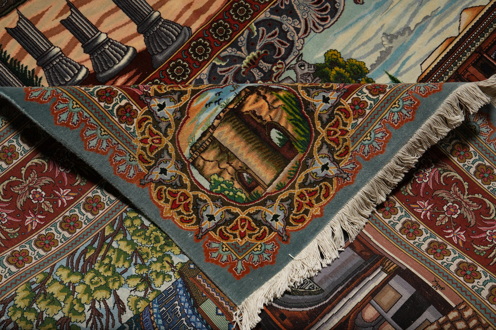 6.6 x 10 High End One of a Kind Authentic Iran Pictorial Persian Rug Wool and Silk 500+ KPSI - view 19