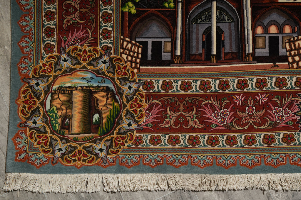 6.6 x 10 High End One of a Kind Authentic Iran Pictorial Persian Rug Wool and Silk 500+ KPSI - view 16