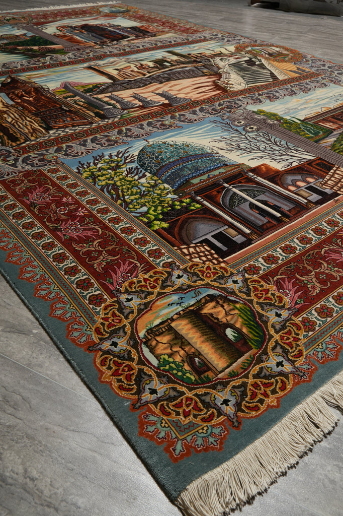 6.6 x 10 High End One of a Kind Authentic Iran Pictorial Persian Rug Wool and Silk 500+ KPSI - view 17