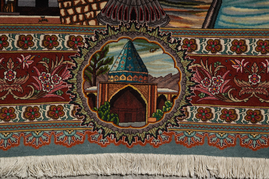6.6 x 10 High End One of a Kind Authentic Iran Pictorial Persian Rug Wool and Silk 500+ KPSI - view 18