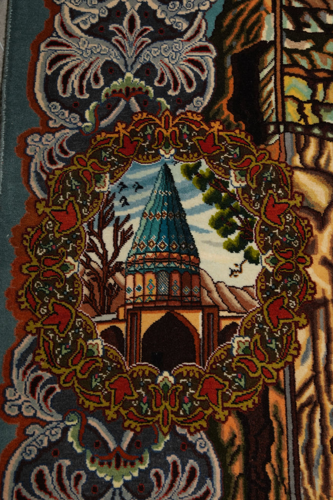 6.6 x 10 High End One of a Kind Authentic Iran Pictorial Persian Rug Wool and Silk 500+ KPSI - view 14