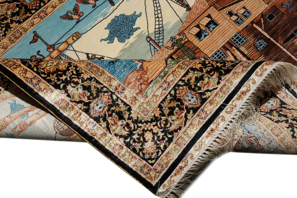 4.5 x 3.4 Bamboo Silk Scenery Carpet Floor and Wall Rug #PIX-55348