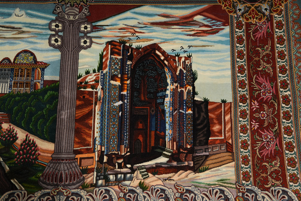 6.6 x 10 High End One of a Kind Authentic Iran Pictorial Persian Rug Wool and Silk 500+ KPSI - view 7